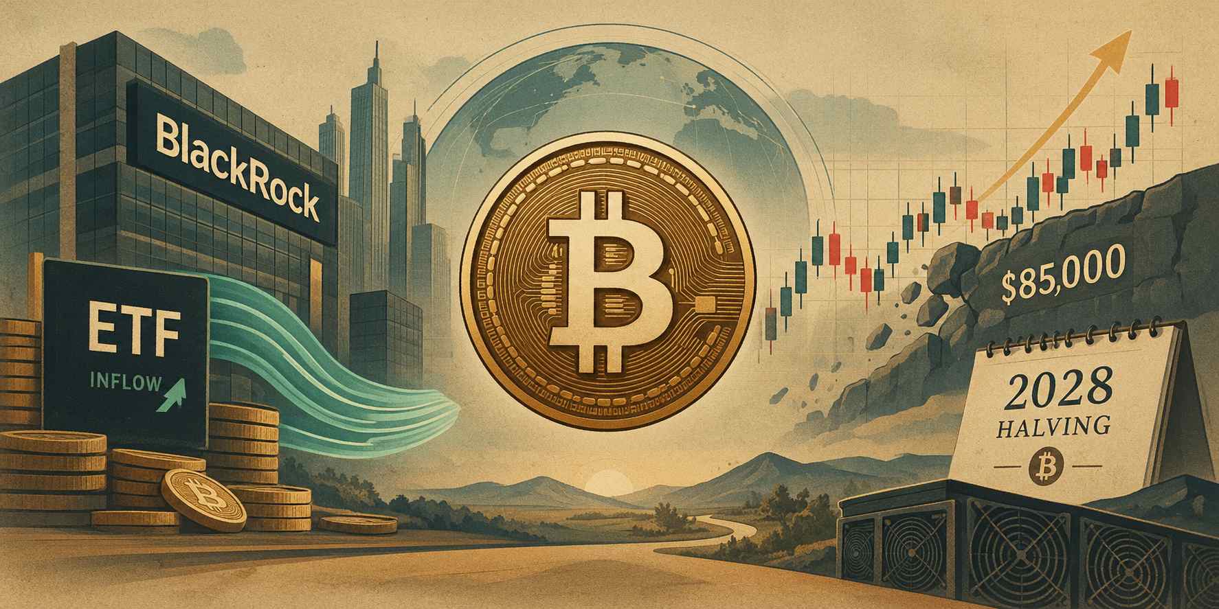 Курс биткоина (BTC) сегодня: халвинг 2028 и приток средств в BlackRock ETF сигнализируют о долгосрочном ралли
